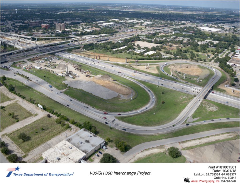 I-30 interchange with SH 360/Six Flags Dr looking northwest