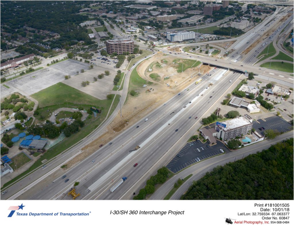 I-30 looking northeast at Ballpark Way interchange.