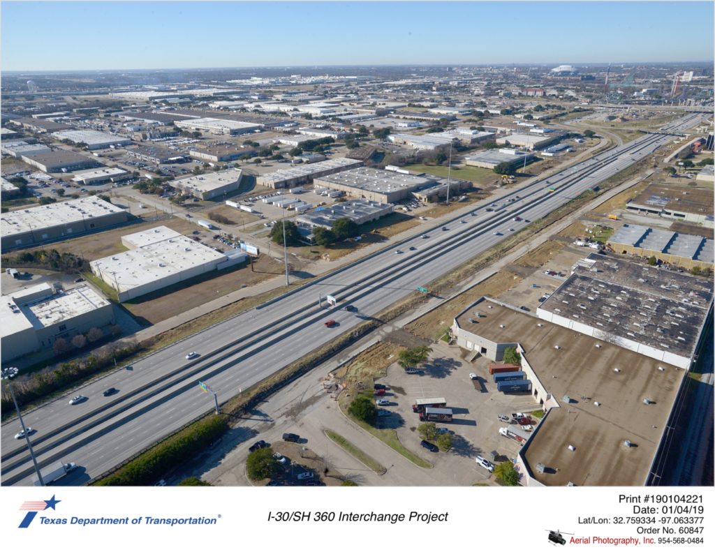 I-30 looking southwest with Ave F and G parallel to highway