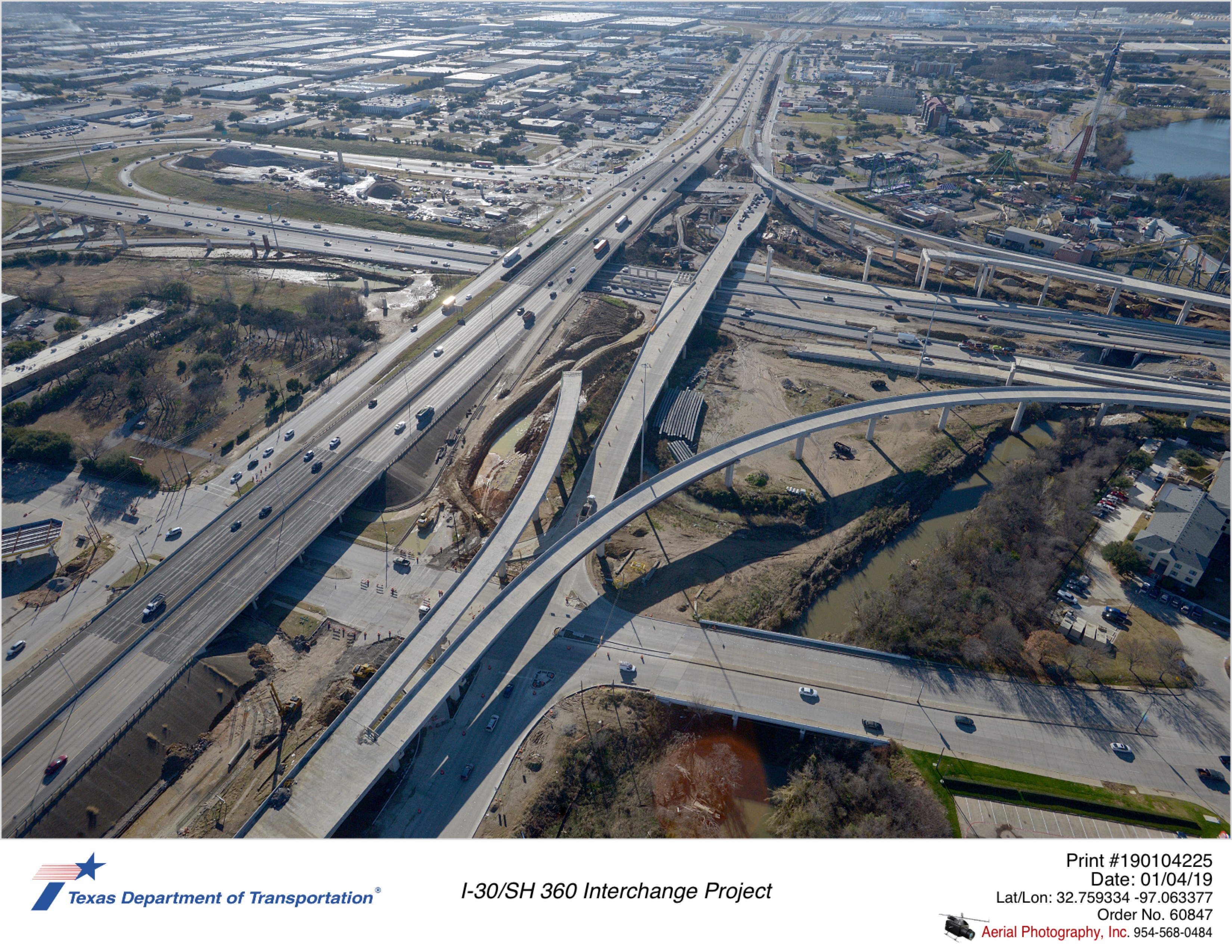 I-30/SH 360 interchange looking southeast with Lamar Blvd in foreground