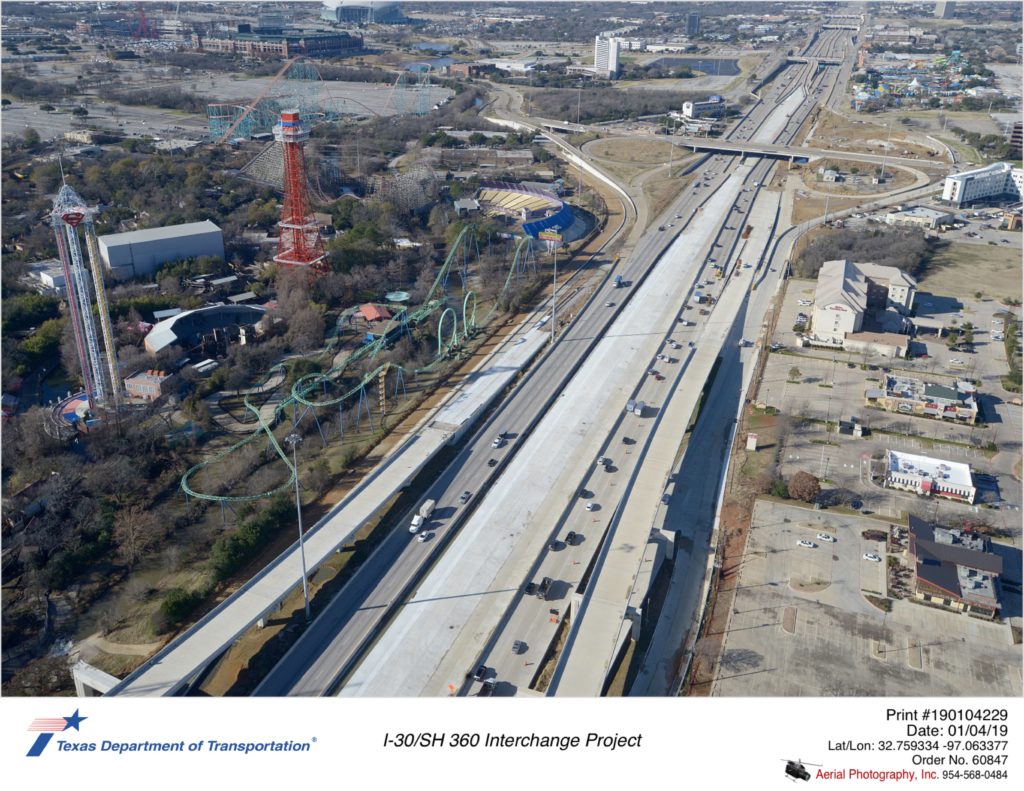 I-30 reconstruction looking east southeast with Ballpark Way in background