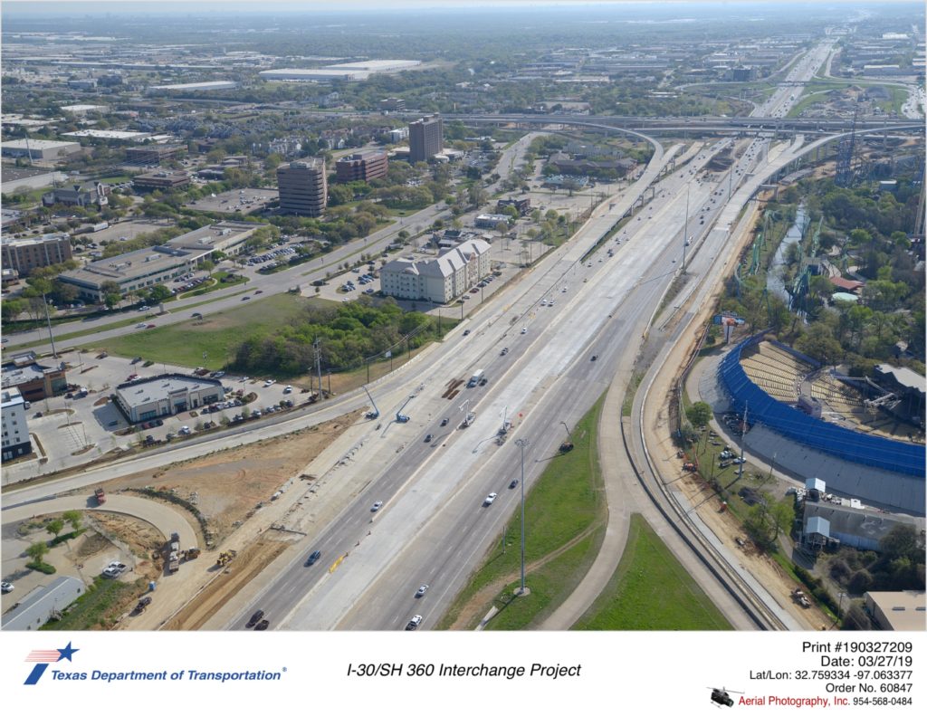 I-30 looking east northeast with SH 360 interchange in background.