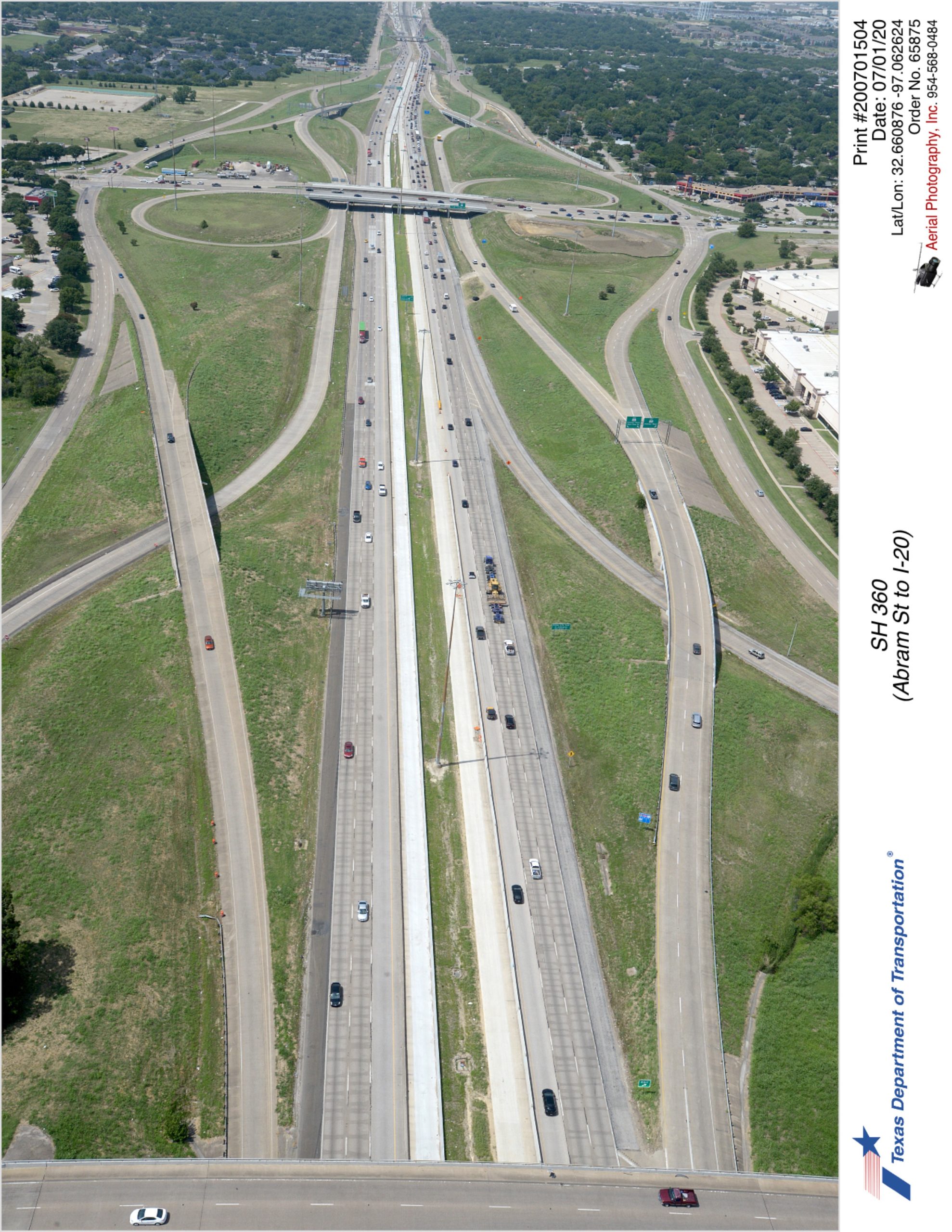 Looking north over SH 360/Arkansas Ln interchange. Interior widening shown.