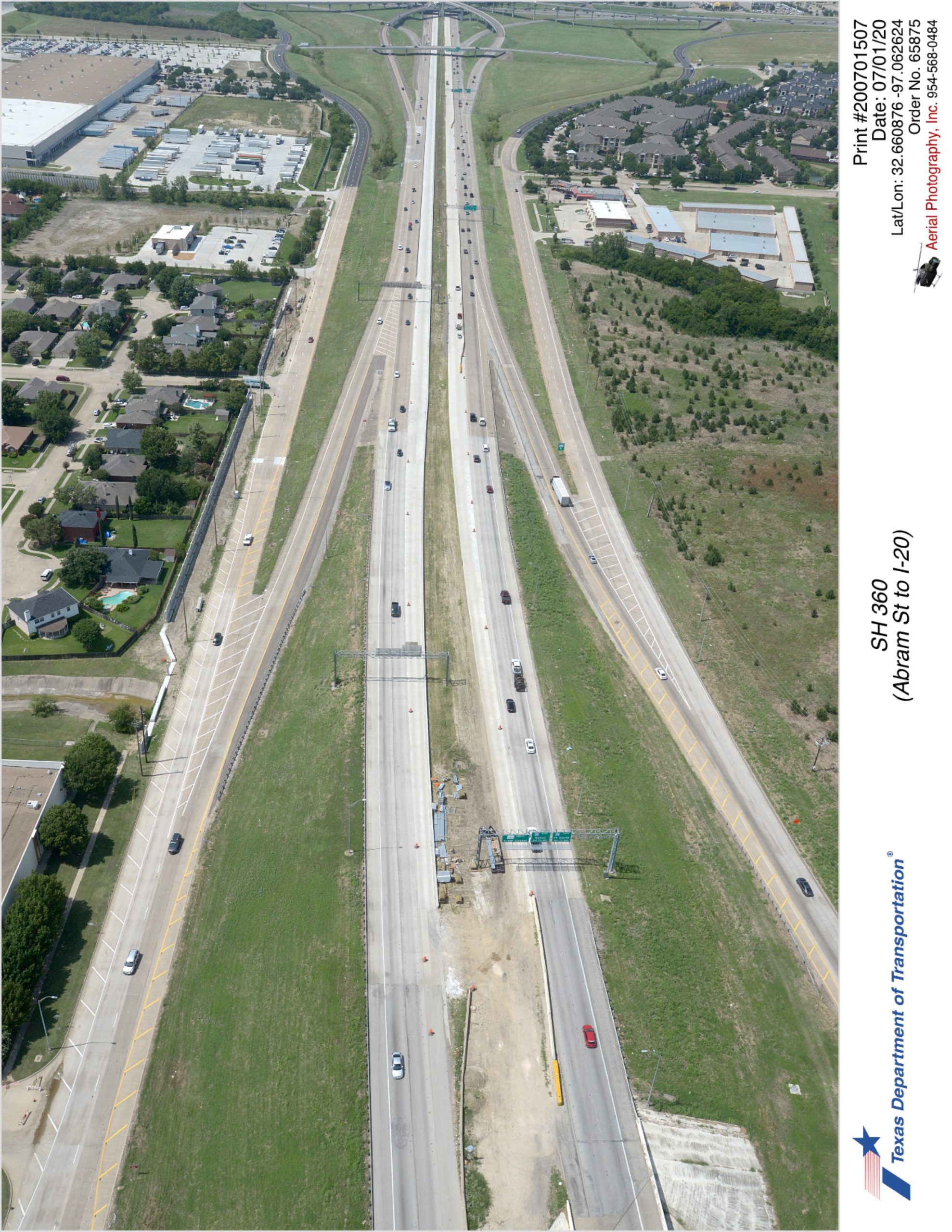Looking north over SH 360/Kingswood Blvd. Completed interior widening from access ramps to north shown.
