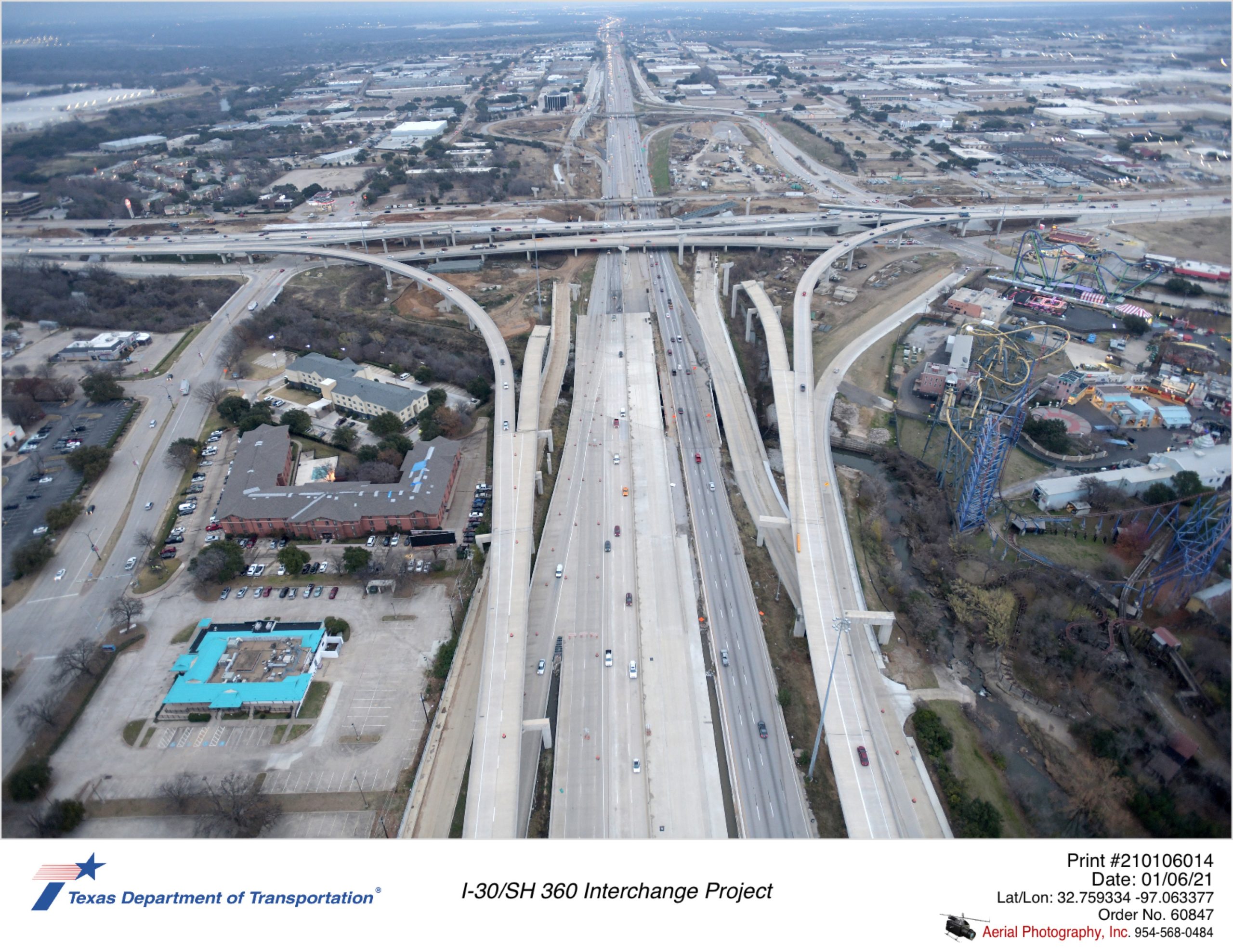 Over I-30 looking east with SH 360 interchange in mid-ground.