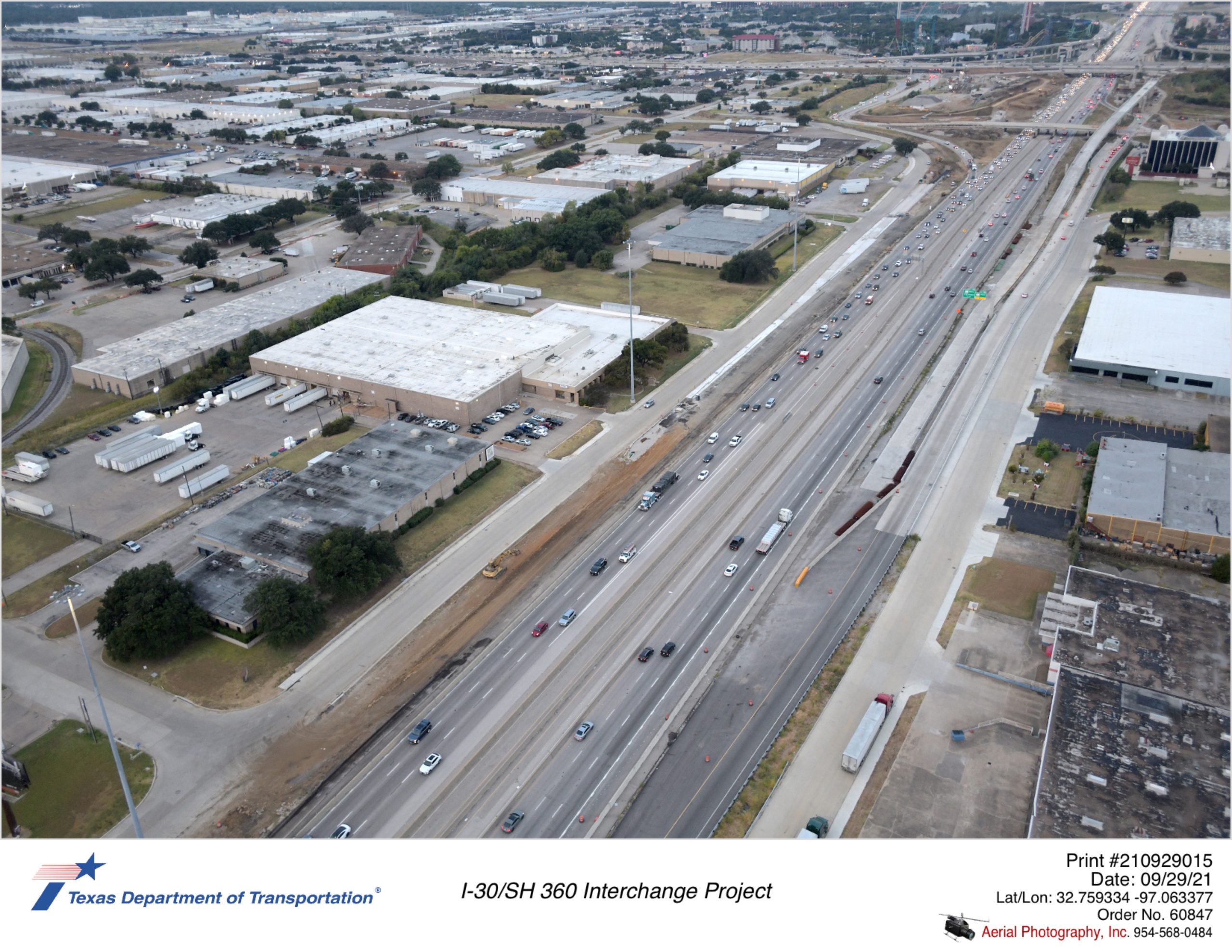 I-30 looking west to SH 360 interchange in far background.