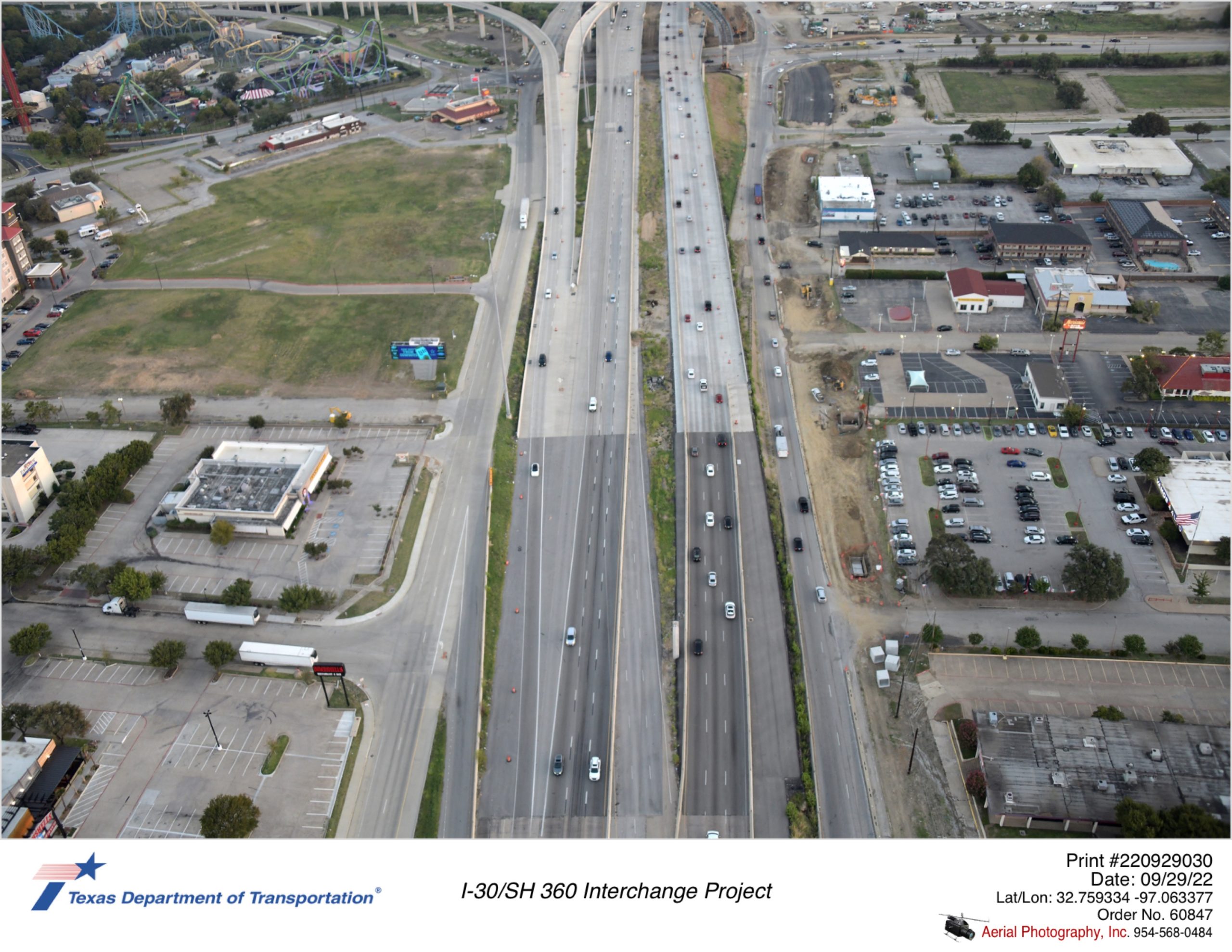 SH 360 looking north over Randol Mill Rd. Construction activity along SH 360 northbound frontage road is increasing.