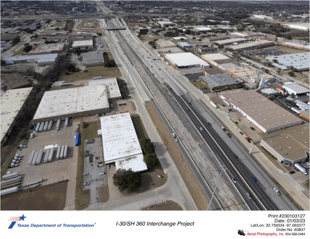 I-30 looking west at SH 360 interchange in background.