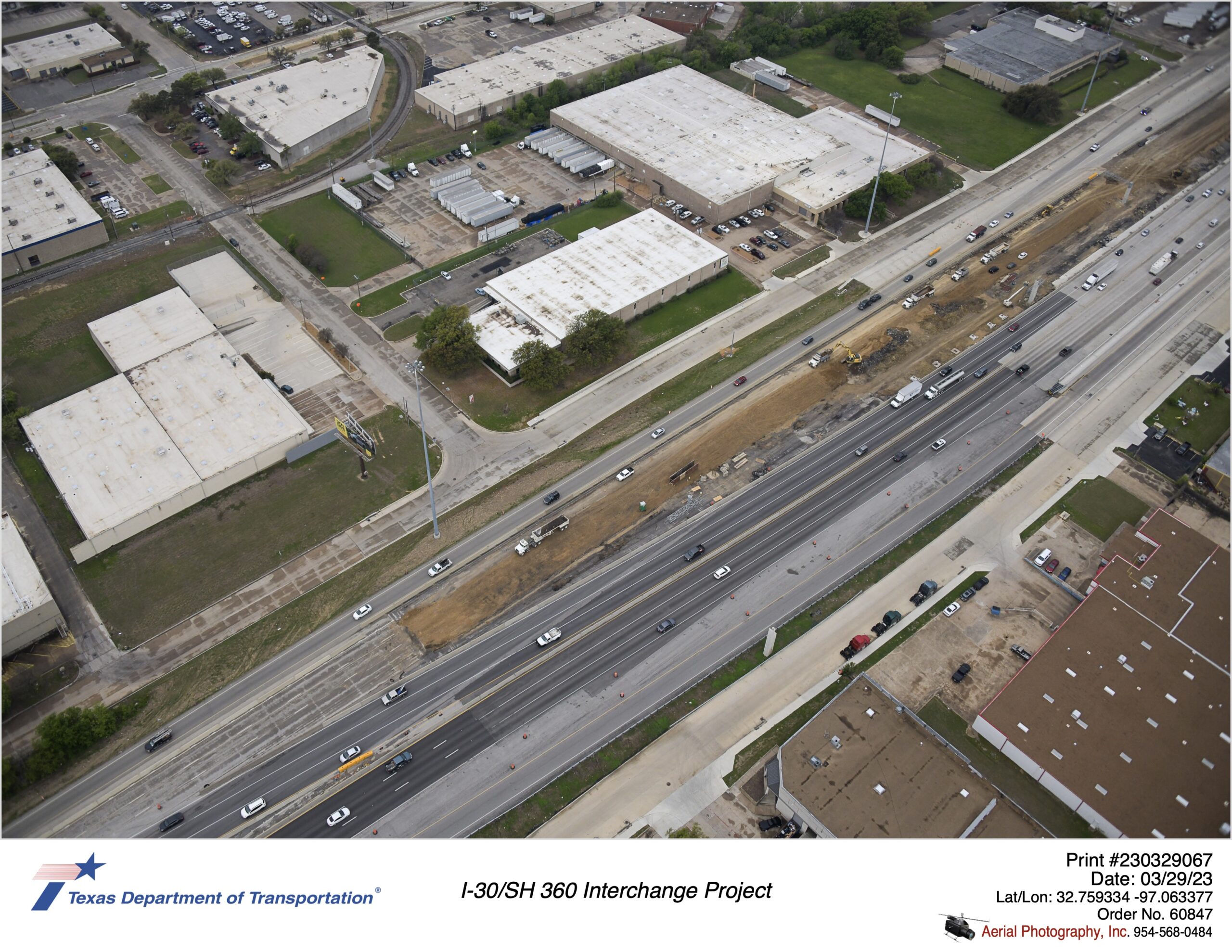I-30 eastbound mainlane construction at east end of project. March 2023.