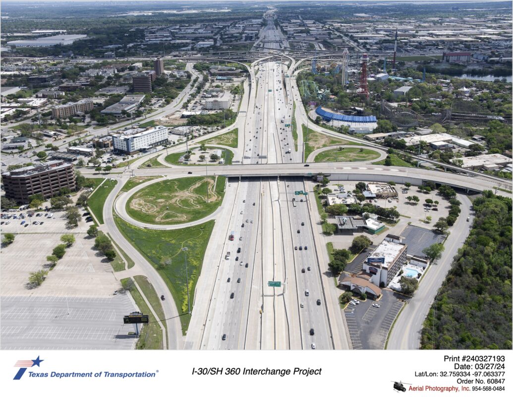 I-30 looking east at the Ballpark Way interchange.