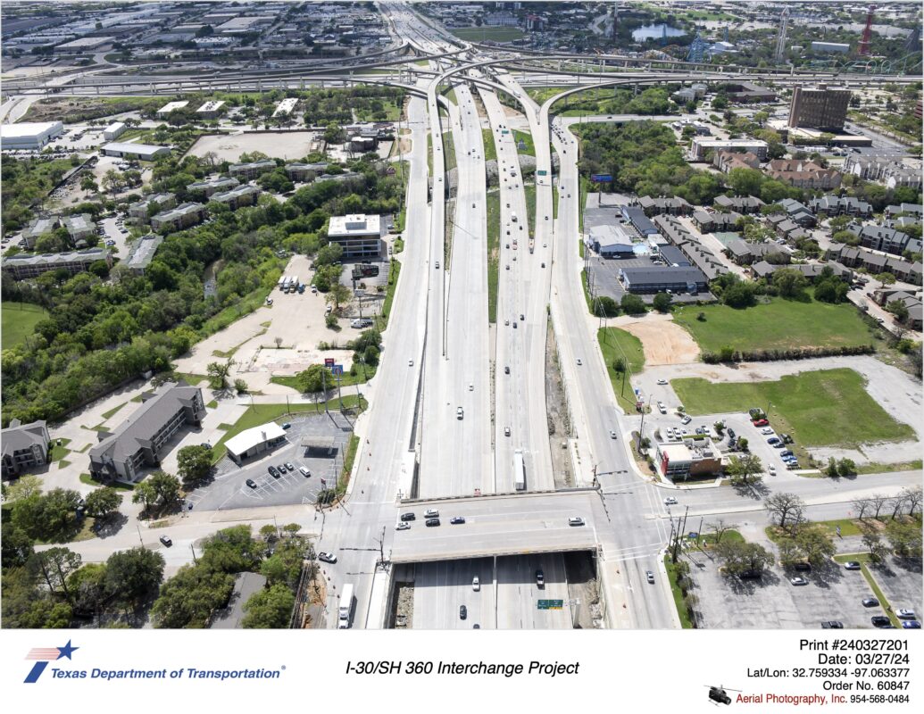 SH 360 looking south with Avenue J interchange in foreground.